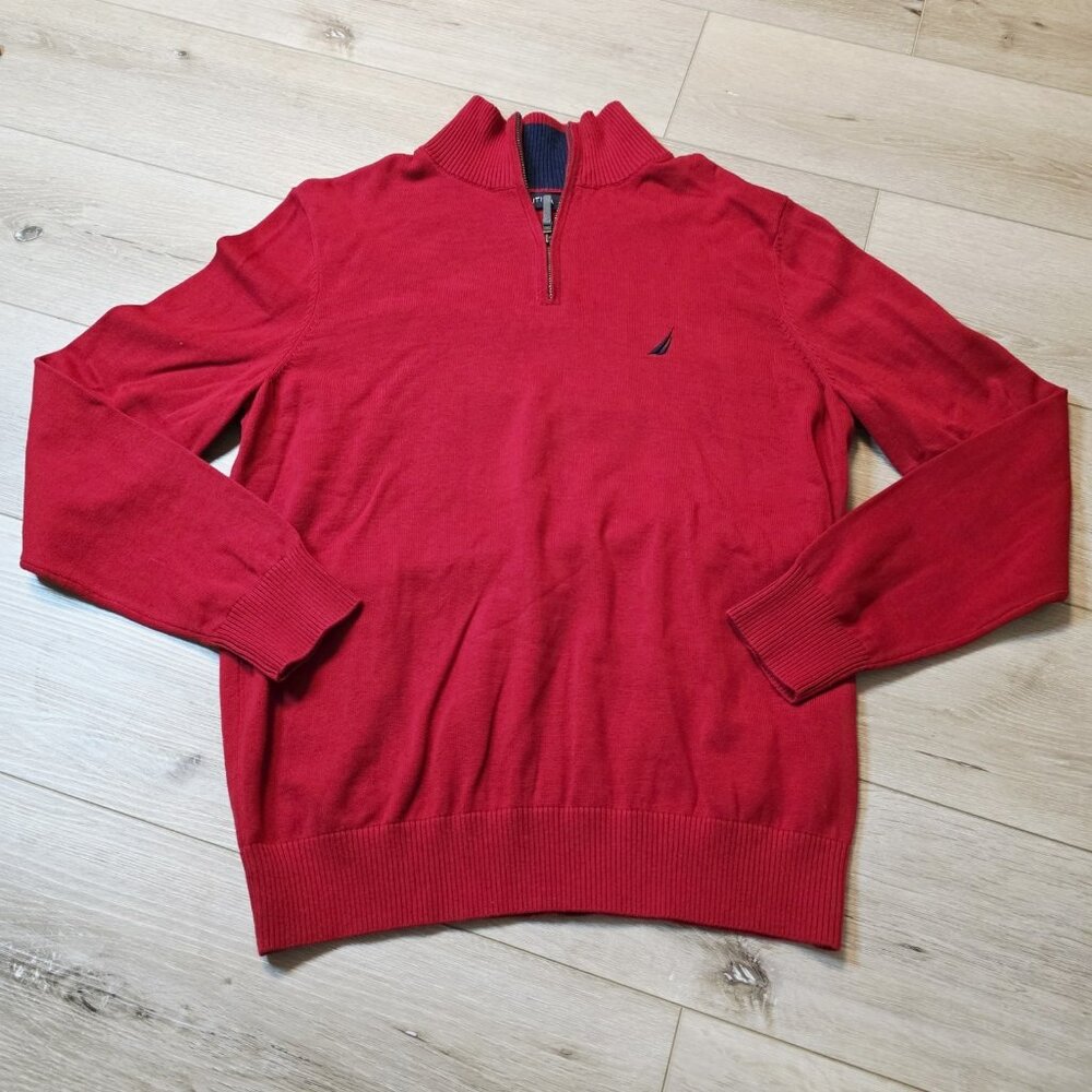 NAUTICA Red 1/4 Zip Preppy Sweater Stretch Cotton Slim Fit Pullover M